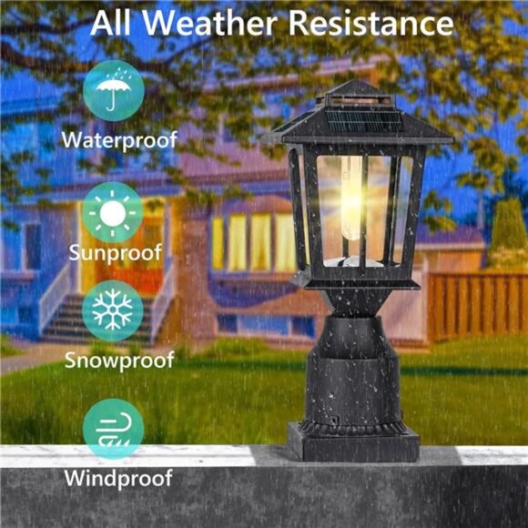 Metal Solar Post Lights 2 Pack, Solar Post Cap Light, Solar Lamp Post for Pole - Picture 11 of 14